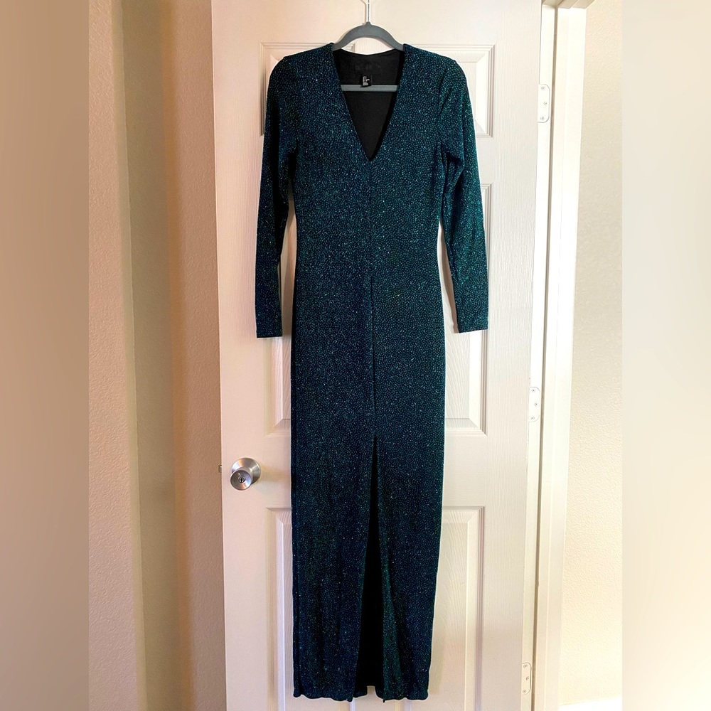 Beautiful, dark teal green shimmer, long sleeve, H&M dress size small